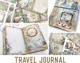 Travel Junk journal Kit Large, Travel Journal Crafting Printables Kit Travel Embellishments Junk Journal Travel Paper Travel Craft 002995