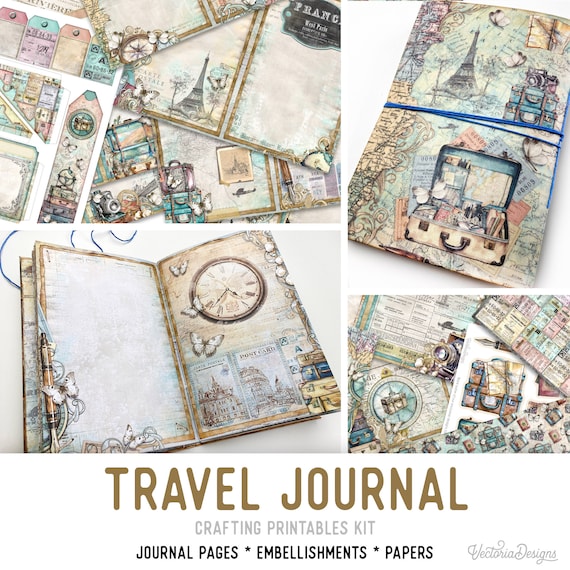 Travel Junk journal Kit Large, Travel Journal Crafting Printables Kit Travel Embellishments Junk Journal Travel Paper Travel Craft 002995