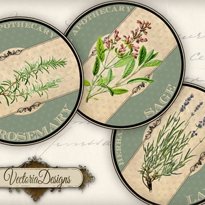 30 Round Herbal Labels 2 inch instant download circles printable images digital collage sheet 000670