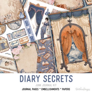 Diary Secrets Junk Journal Kit, Diary Junk Journal Kit, Printable Junk Journal Kit, Craft kits, Junk Journal Embellishments, Paper - 002606