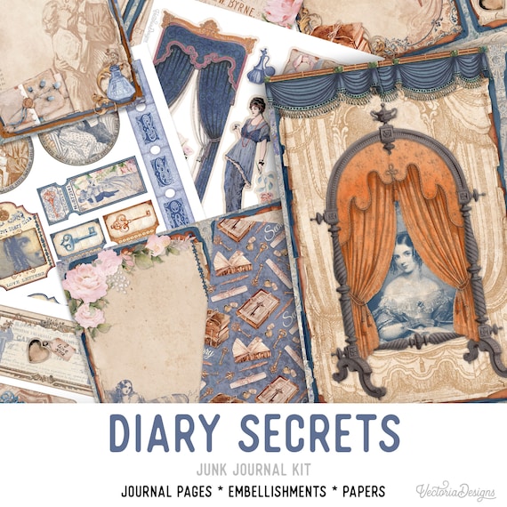 Diary Secrets Junk Journal Kit - Printable Pages for Crafting - 002606