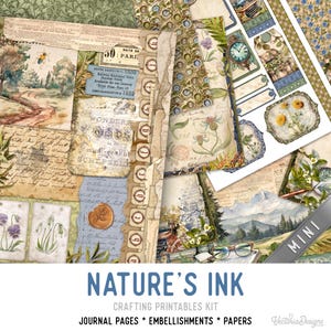 Nature's Ink Junk Journal Kit MINI, Botanical Journal Crafting Printables Kit Writing Embellishments Printable Nature Paper Craft 003771