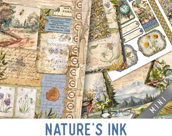 Nature's Ink Junk Journal Kit MINI, Botanical Journal Crafting Printables Kit Writing Embellishments Printable Nature Paper Craft 003771