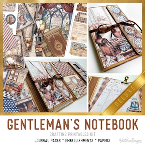 Gentleman's Notebook Junk Journal Kit DELUXE, Gentleman Junk Journal Crafting Printables Kit Embellishments Printable Paper Kit Craft 003475