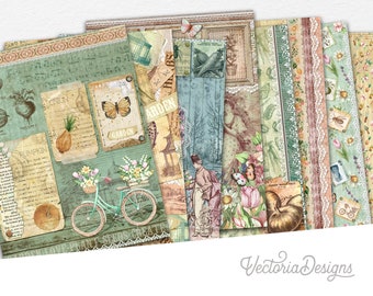 My Little Garden Paper Pack, Printable Paper Pack, Digital Paper, Ephemera Paper Pack, Scrapbook Paper, Garden Decor, Mixed Media 002251