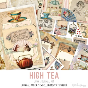 High Tea Junk Journal Kit, Junk Journal Printables, Junk Journal Ephemera, Junk Journal Supplies, Junk Journal Cover, Journal DIY 002093
