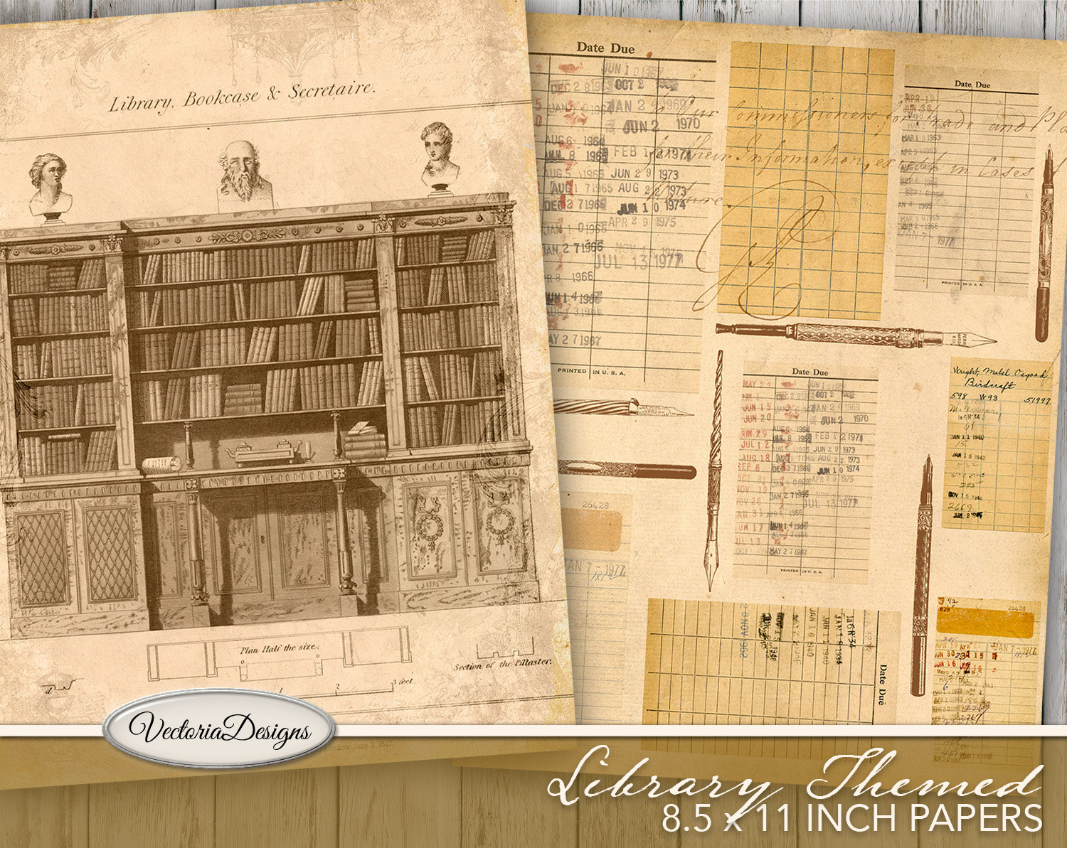 Library Paper Pack, Junk Journal Printable, Digital Journal
