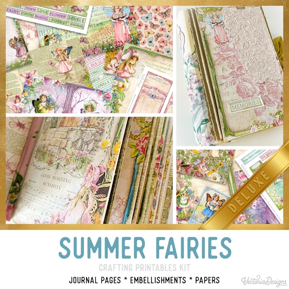 Summer Fairies DELUXE Junk Journal Kit - Printable Pages, Papers and Embellishments for Crafting - 003040
