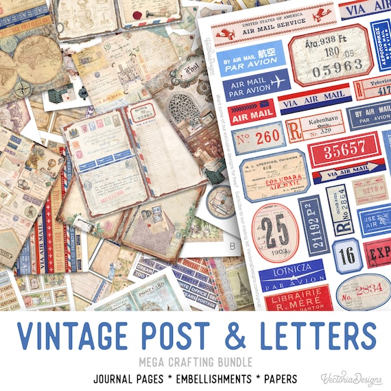 Vintage Post & Letters MEGA Crafting Bundle, Postage Printables, Printable Paper, Post Embellishments, Junk Journal, Craft Kits - 002556