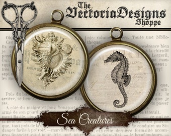 Sea Creatures Circles - 1.5 inch / 1 inch / 14 mm / 0.5 inch - 000048