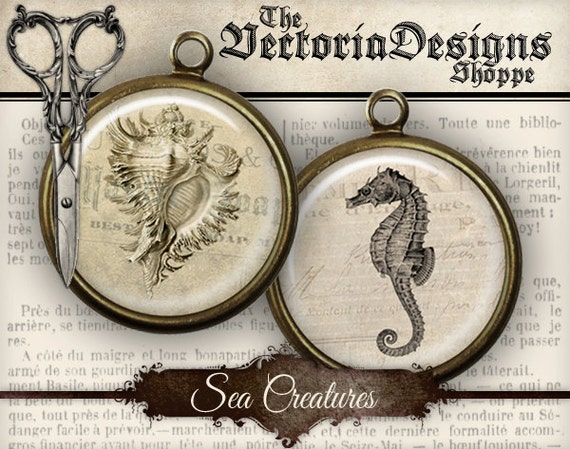 Sea Creatures Circles - 1.5 inch / 1 inch / 14 mm / 0.5 inch - 000048
