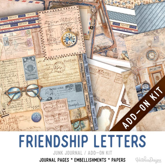 Friendship Letters Junk Journal Kit, Printable Pages, Embellishments, Papers (Add-On) - 004024