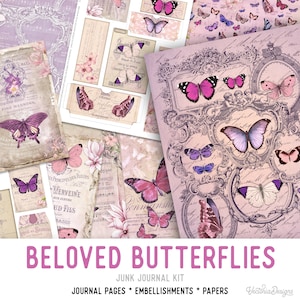 Beloved Butterflies Junk Journal Kit, Junk Journal Supplies, Junk Journal Printables, Butterfly Decor, Junk Journal Ephemera, DIY Kit 002218 image 1