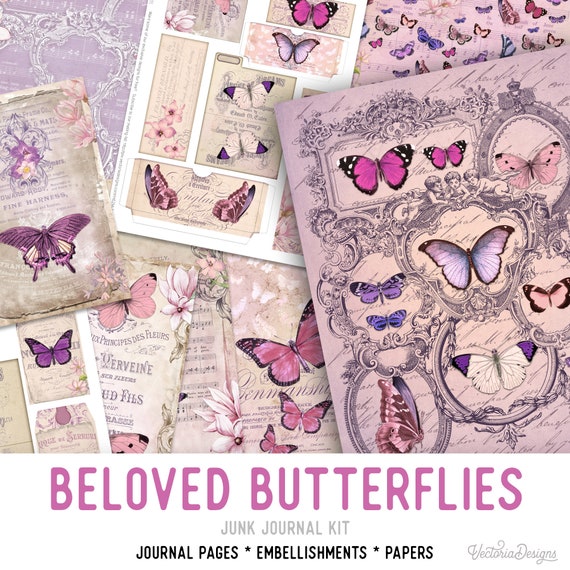 Beloved Butterflies Junk Journal Kit - Printable Pages for Crafting - 002218