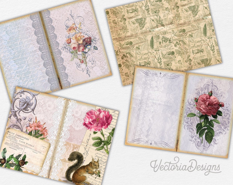 Botanical Junk Journal Kit, Printable Journal, Junk Journal Diy, Journal Pages, Pink Journal, Vintage Journal Kit, Journal Pack, DIY 002019 image 6