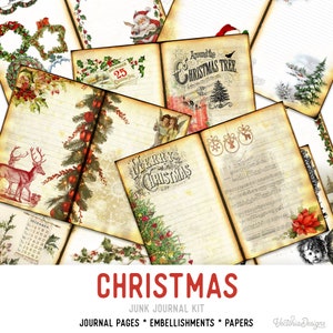Christmas Junk Journal Kit, Christmas Journal Digital Kit, Kerstmis in juli decoratie, Digital Journal Kit, Zomer Kerstcadeau 001882