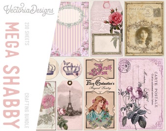 Mega Shabby Elegant Bundle, Junk Journal, Paper Craft, Collage Paper, Shabby Bundle, Shabby Labels, Shabby Tags, Tea Envelopes 001776