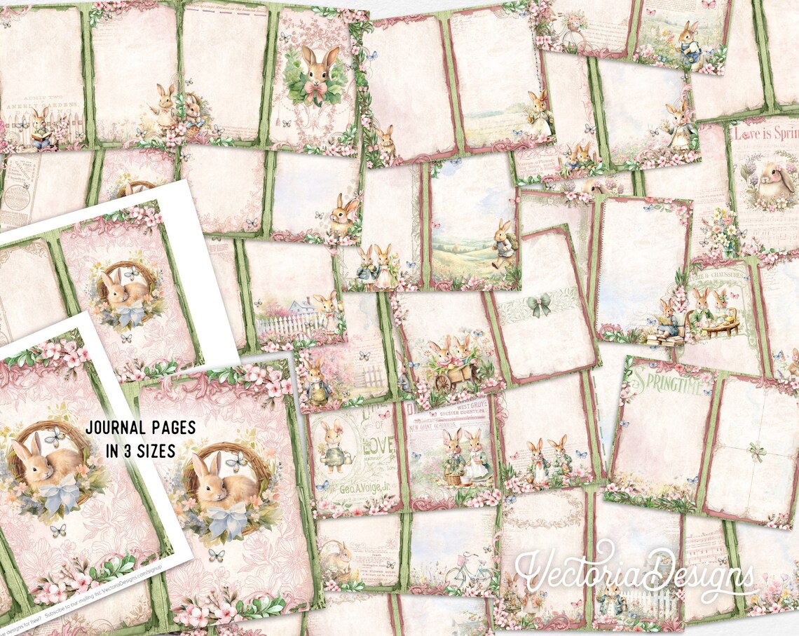 Spring Bunnies Junk Journal Kit, Bunny Crafting Printables Kit Bunny ...