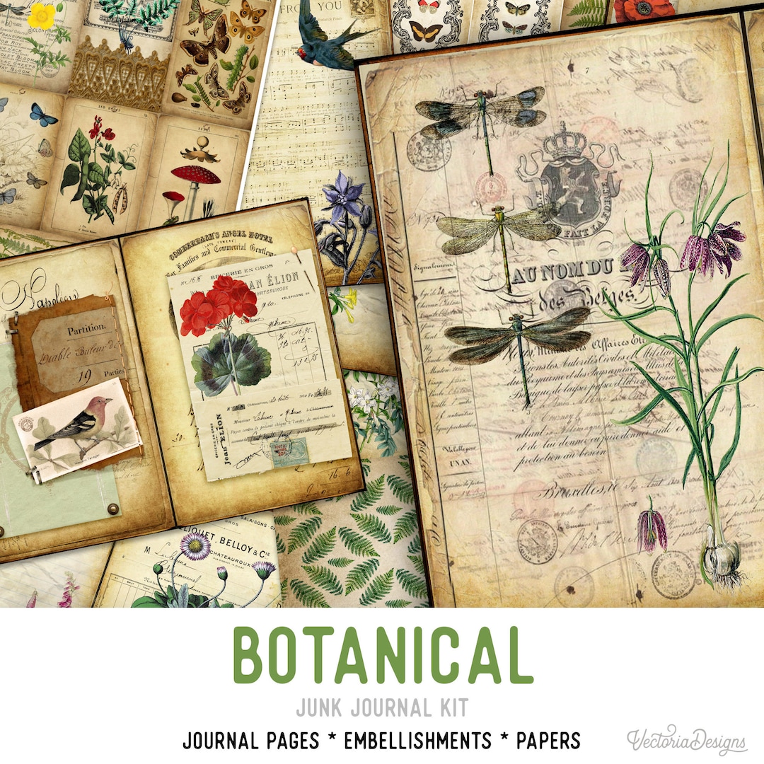 Botanical Junk Journal, Junk Journal Supplies, Cottagecore Journal Kit,  Scrapbook Paper, Herbs Journal Kit, Journaling Paper, DIY 001961 - Etsy