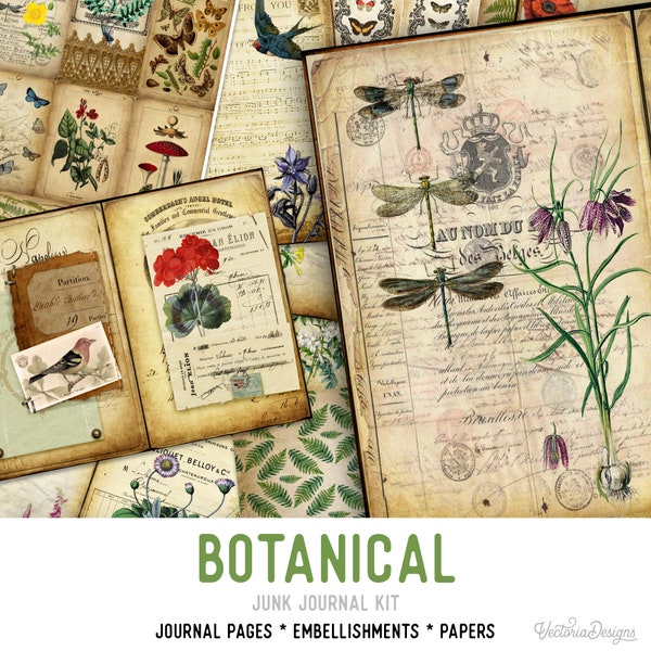 Botanical Junk Journal Kit - Printable Pages for Crafting - 001961