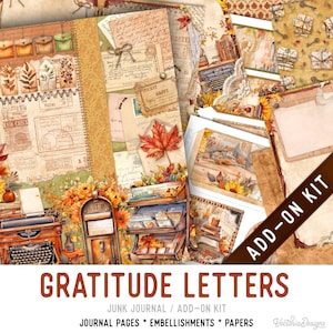 Gratitude Letters Junk Journal Kit ADD-ON, Printable Junk Journal Pages Journal Kit Craft kits Vintage Junk Journal 003617