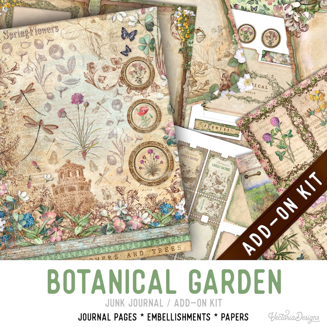 Botanical Garden Junk Journal Kit ADD-ON, Printable Junk Journal Pages ...