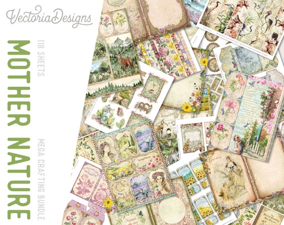 Mother Nature MEGA Crafting Bundle, Nature Printables, Printable Paper, Embellishments, Botanical Junk Journal, Craft Kits, Digital - 002521