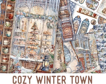 Cozy Winter Town Junk Journal Kit, Winter Crafting Printables Winter Versieringen Winter Printable Winter Paper Winter Junk Journal 003434