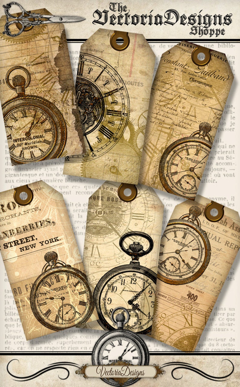 Download Printable Clock Tags paper crafting scrapbooking steampunk ...