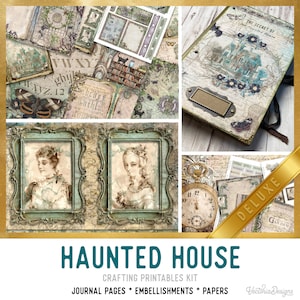 Haunted House Crafting Printables Kit DELUXE Halloween Junk Journal, Halloween Embellishments, Printable Journal, Journal Tutorial - 002729
