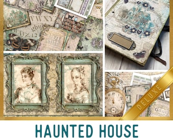 Haunted House Crafting Printables Kit DELUXE Halloween Junk Journal, Halloween Embellishments, Printable Journal, Journal Tutorial - 002729