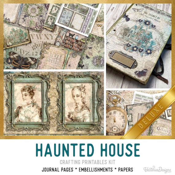 Haunted House Crafting Printables Kit DELUXE Halloween Junk Journal, Halloween Embellishments, Printable Journal, Journal Tutorial - 002729