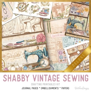 Shabby Vintage Sewing DELUXE Crafting Printables Kit, Printable Sewing Junk Journal, Sewing Embellishments, Sewing Craft Kits, Paper 002824