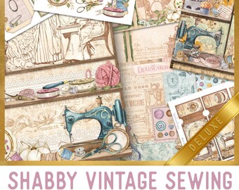 Shabby Vintage Sewing DELUXE Crafting Printables Kit, Printable Sewing Junk Journal, Sewing Embellishments, Sewing Craft Kits, Paper 002824