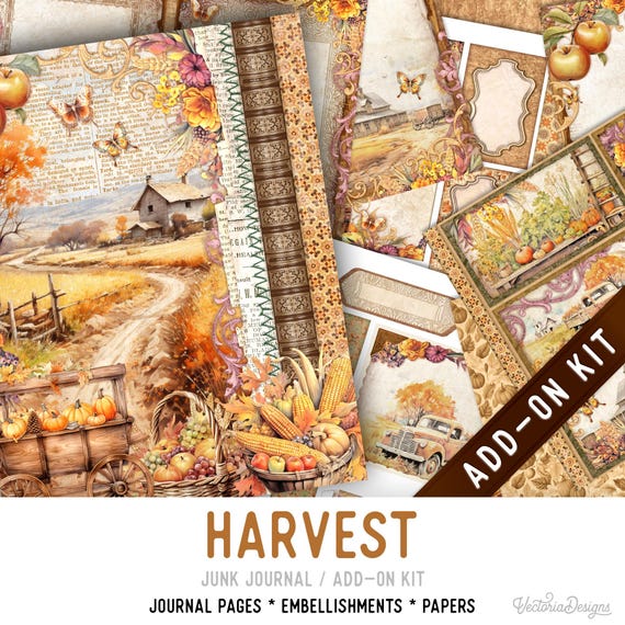 Harvest Junk Journal Kit ADD-ON, Printable Pages, Embellishments, Papers - 003569