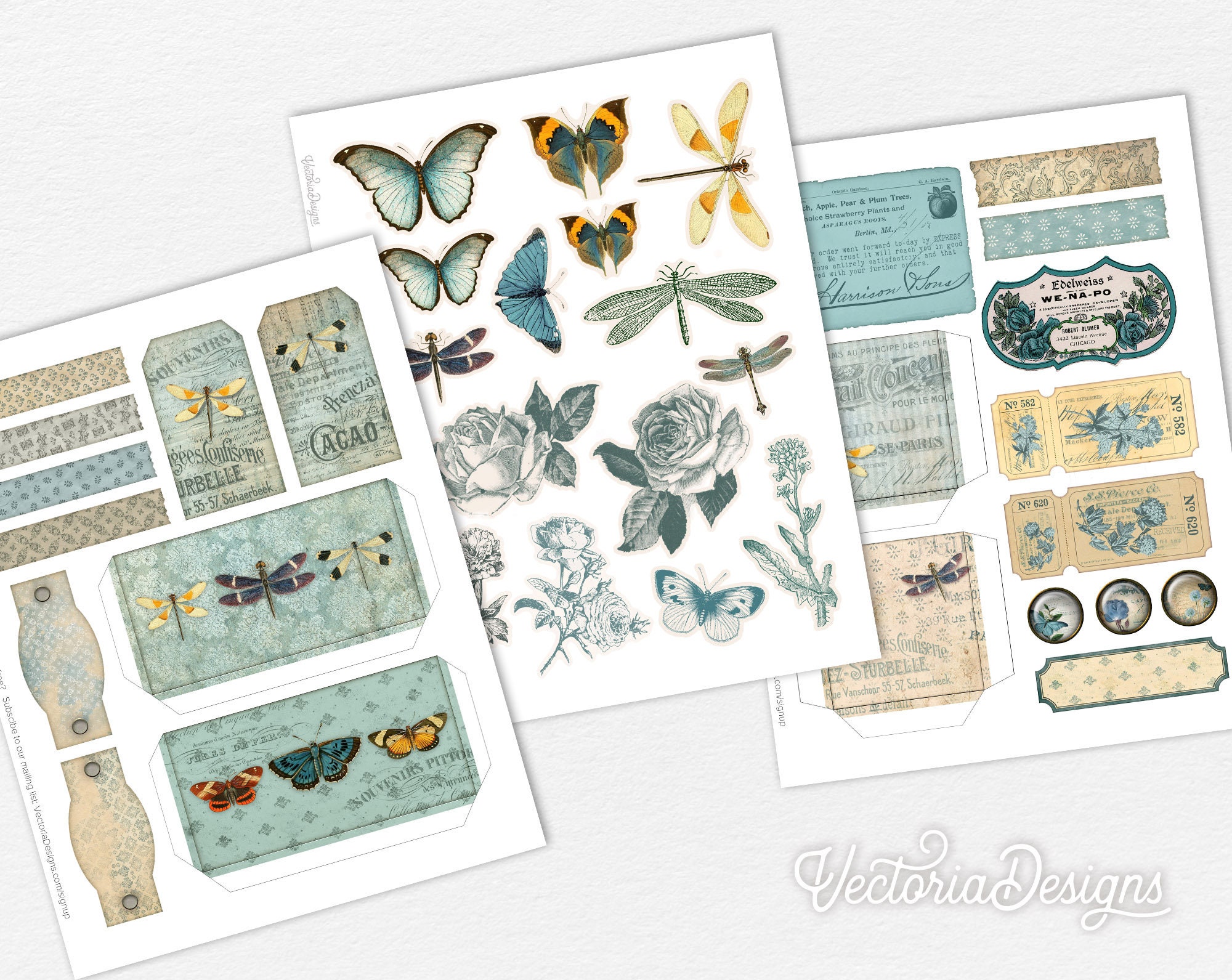 Teal Memories Crafting Printables Kit, Digital Paper Mega Kit, Vintage  Ephemera Sheets, Scrapbooking Supplies Kit 002320 