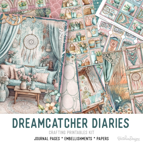Dreamcatcher Diaries Junk Journal Kit (Standard) - Printable Pages, Papers and Embellishments for Crafting - 003814