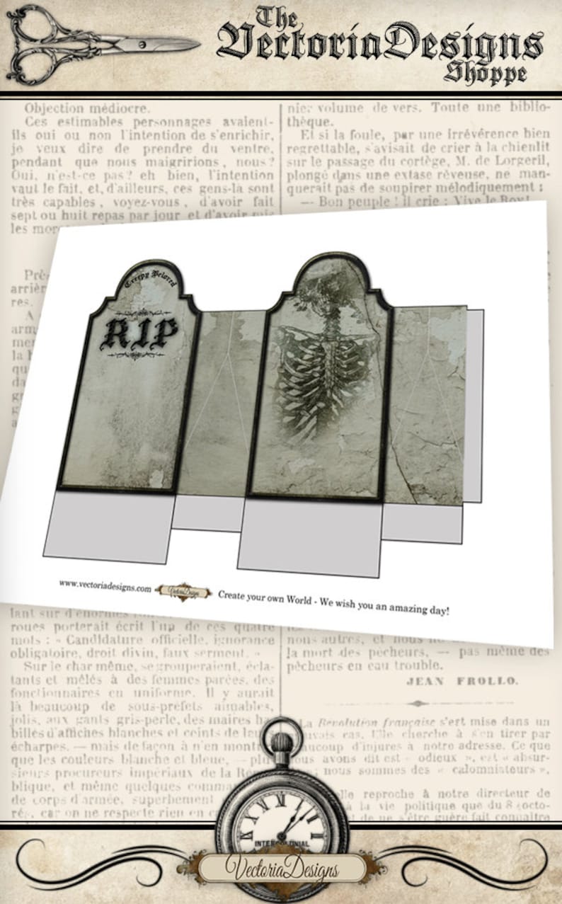 Halloween Tombstone Printable, Halloween Favor Bags, Halloween Wrapping Paper, Printable Tombstone, DIY Halloween Crafting, Treat Bag 000229 image 2