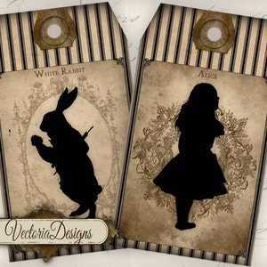 Alice in Wonderland Silhouette Tags instant download printable gift tags digital Collage Sheet 000715