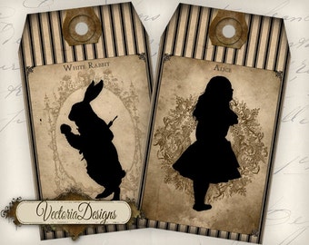 Alice in Wonderland Silhouette Tags instant download printable gift tags digital Collage Sheet VD0715