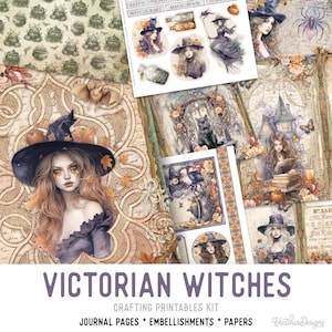 Victorian Witches Junk Journal Kit Printable Junk Journal Witch Embellishments Junk Journal Papers Craft kit Junk Journal Supplies 003067