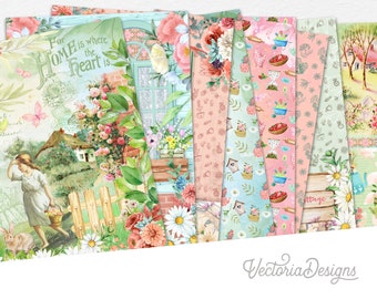 Cottage Life Paper Pack, Printable Paper Pack, Digital Paper, Antique Paper Pack, DIY Paper Pack, Scrapbook Paper, Cottagecore 002258