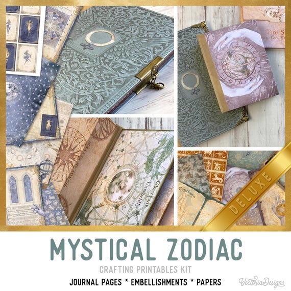 Mystical Zodiac Junk Journal Kit DELUXE - Printable Pages, Papers and Embellishments for Crafting - 002614