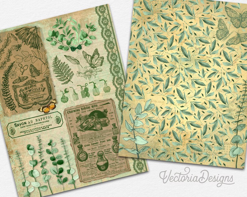Fragrant Eucalyptus Paper Pack, Decorative Paper, Printable Paper Pack, Greenery Decor, Digital Paper, Botanical Paper Pack, Album 002121 image 5