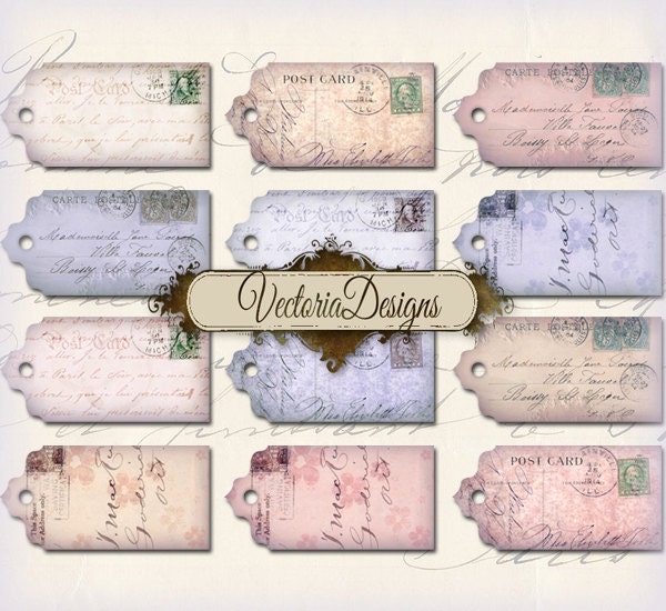 Postcard Tags Labels printable paper craft art hobby crafting