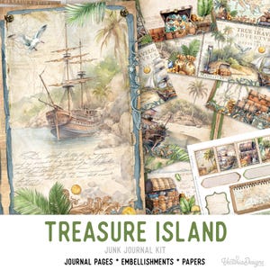 Treasure Island Junk Journal Kit, Treasure Island Printable Junk Journal Kit Treasure Embellishments Treasure Junk Journal Papers 003235