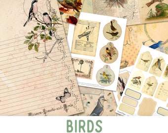 Birds Journal Kit, Birds Theme Printables, Junk Journal Pack, Scrapbooking Journal, Ephemera Journal Kit, Craft Kit, DIY Kit 001999