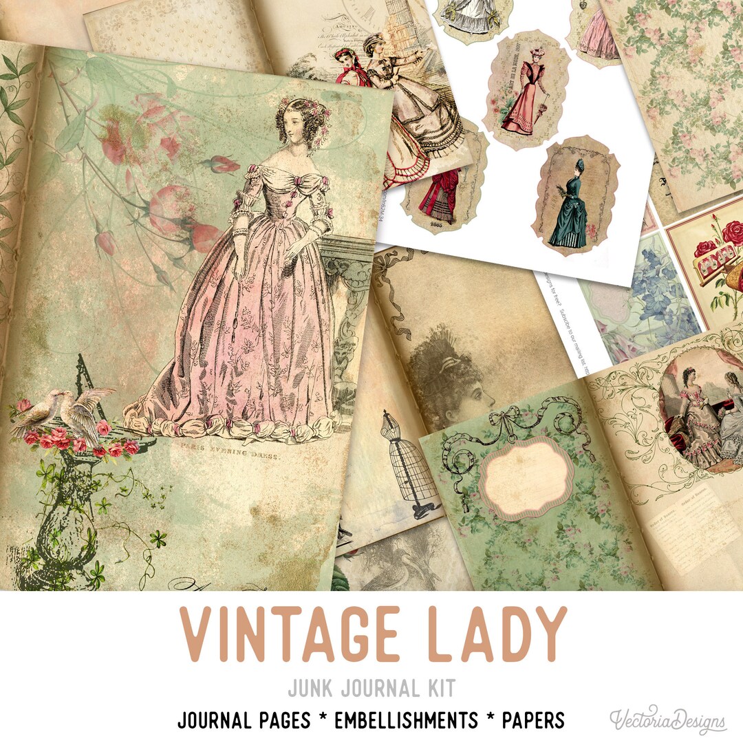 Vintage Lady Junk Journal Kit - Printable Pages for Crafting - 001994 ...