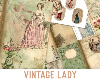 Vintage Lady Junk Journal Kit, Junk Journal Paper Pack, Victorian Printable Paper, Digital Download, Scrapbooking Paper Pack, DIY KIt 001994