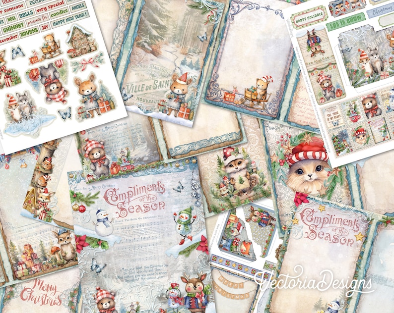 Christmas Forest Cuties Junk Journal Kit Printable Junk Journal Kit Christmas Embellishments Christmas Junk Journal Papers Craft kit 003069 image 2